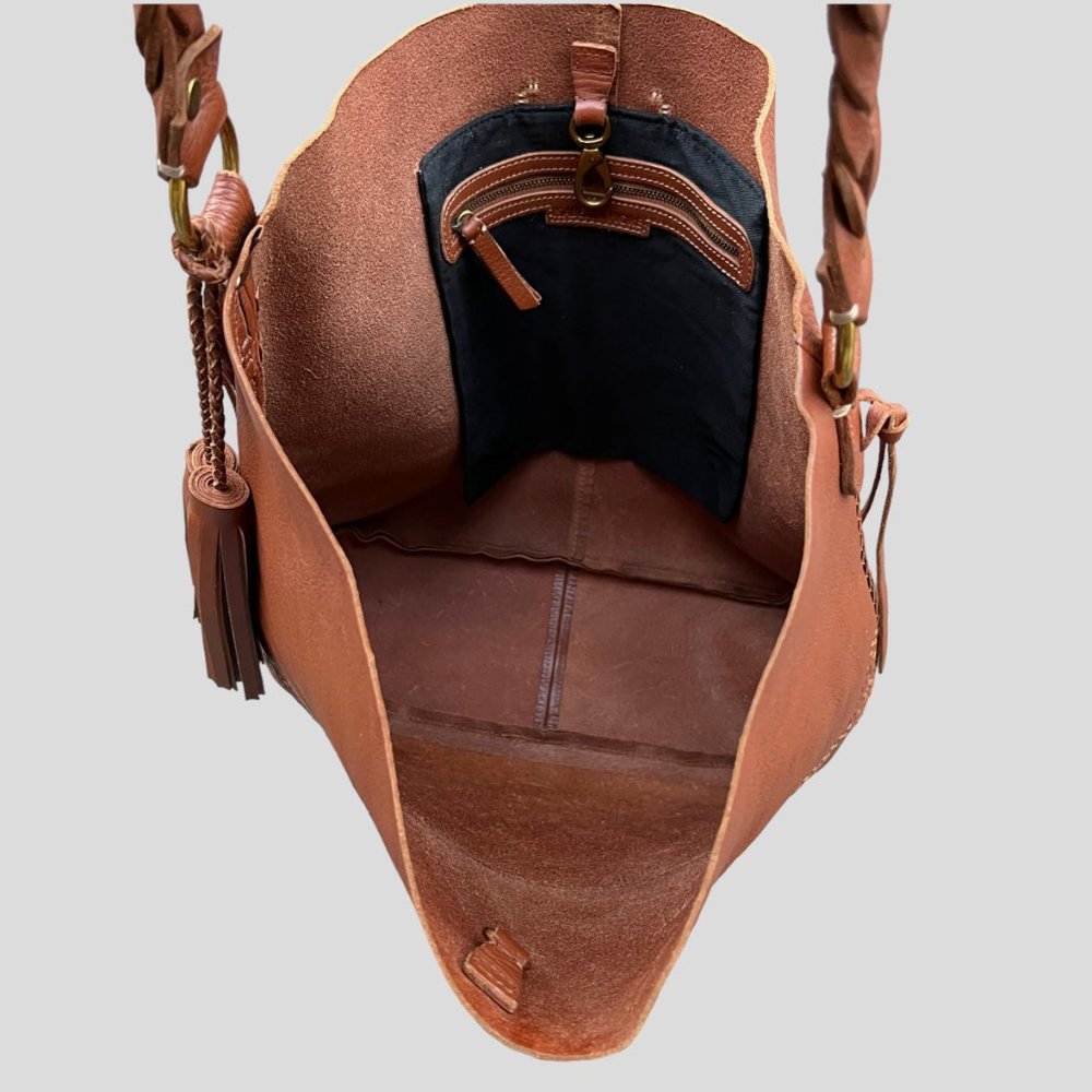 Isabella Fiore Mary Artisanal Braid Leather Hobo Large Handbag in Cognac - Picture 8 of 9